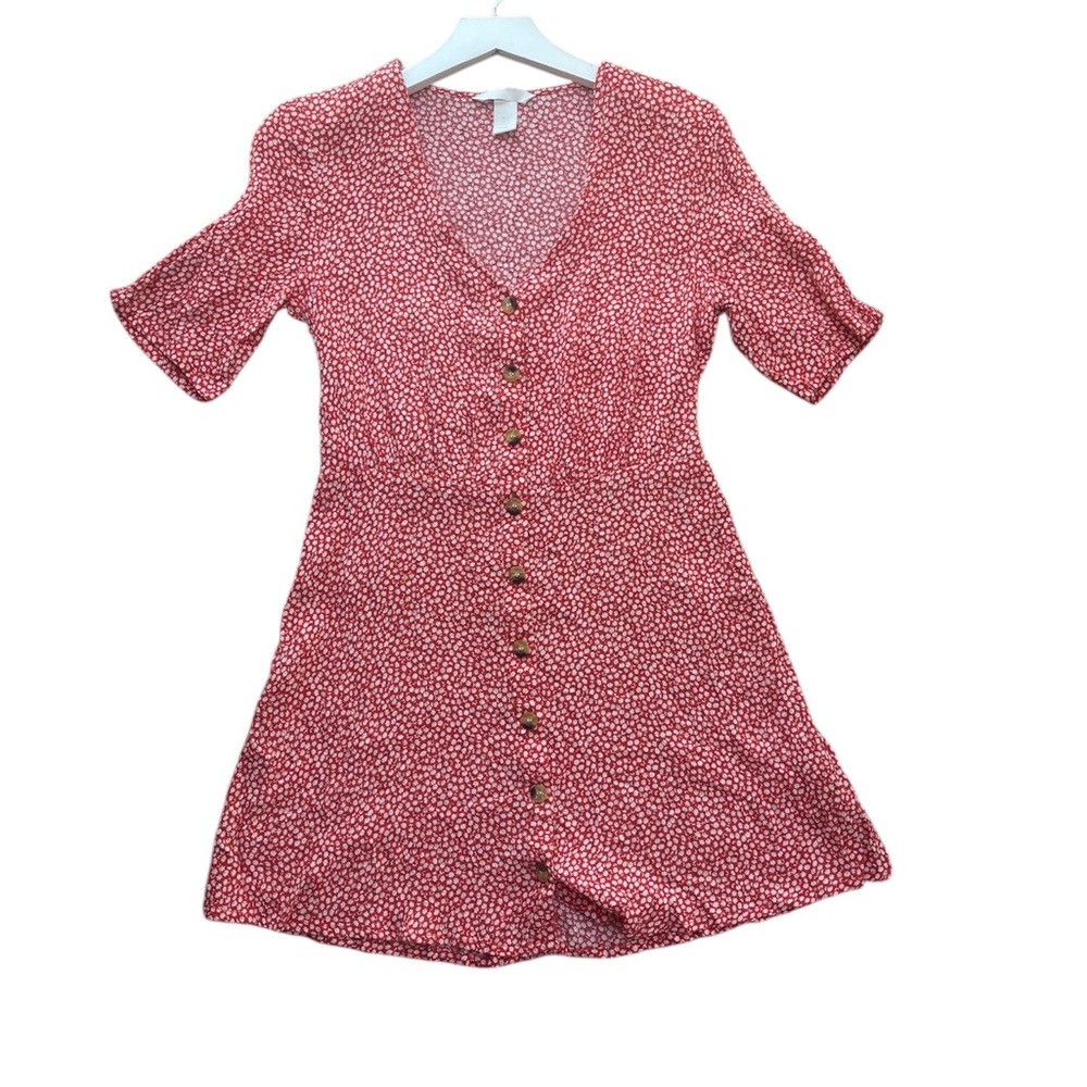 H&M Women's Floral Red Button-Down Dress Size 4 summer spring